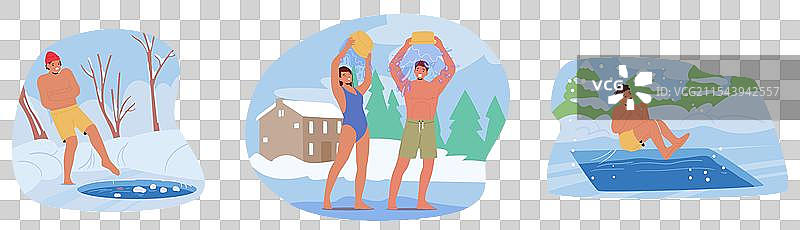 人们在冬季游泳中互动图片素材