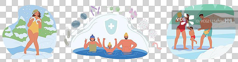 参与冬季游泳的人物角色图片素材