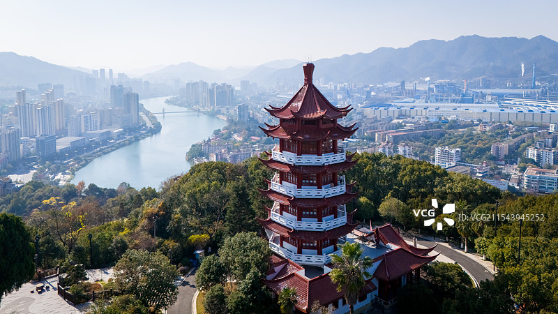 福建三明麒麟山上的麒麟阁图片素材