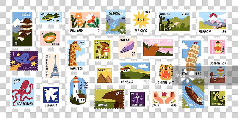 邮票套装 旅行 邮件贴纸 邮资图片素材