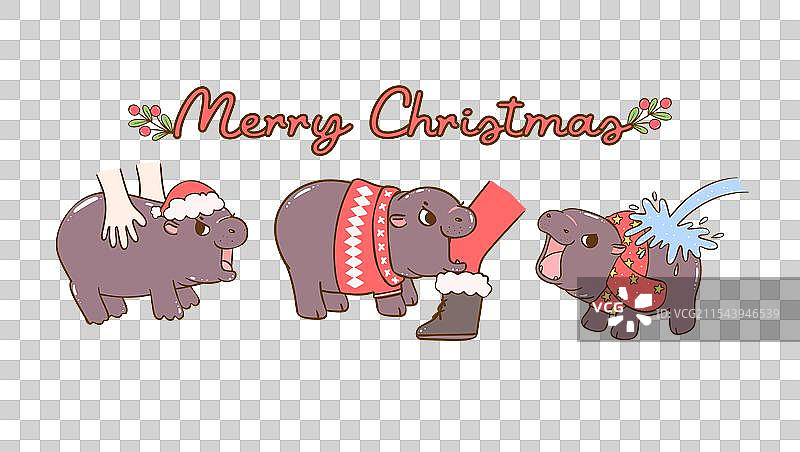 复古圣诞横幅，婴儿侏儒河马手持图片素材