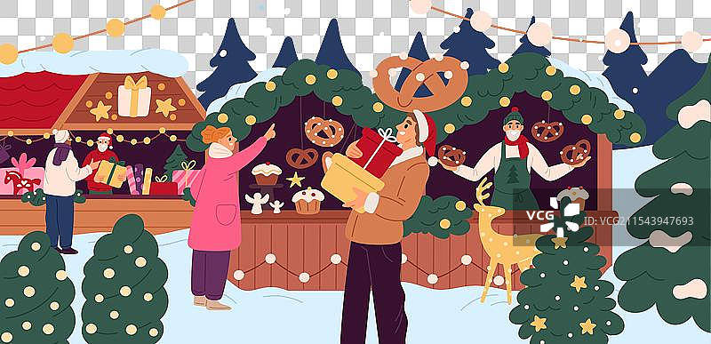 人们在集市上挑选圣诞礼物图片素材