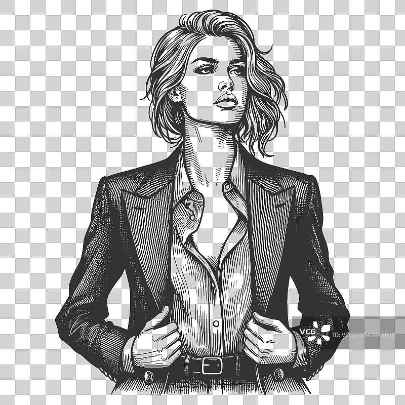 女商人雕刻草图图片素材