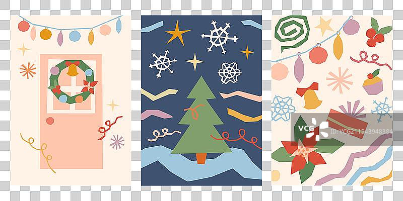 五彩缤纷的圣诞贺卡套装，节日气氛浓厚图片素材