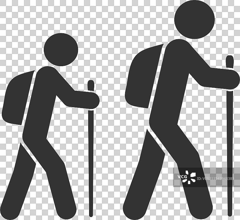 徒步旅行小径、登山杖图标、登山者图片素材