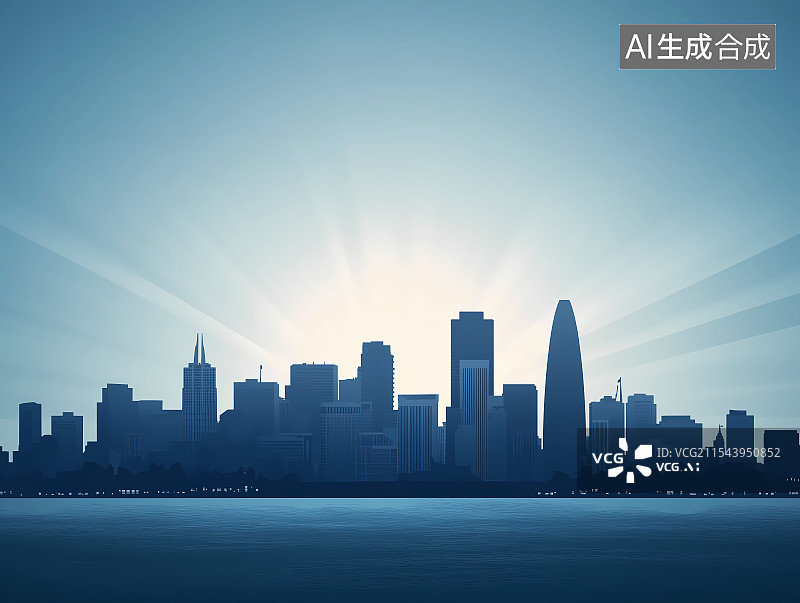 【AI数字艺术】城市天际线简约背景图片素材