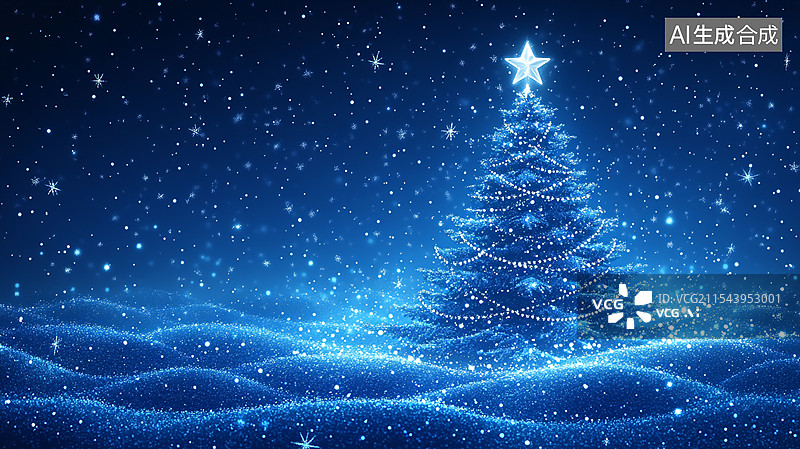 【AI数字艺术】蓝色圣诞氛围圣诞树图片素材