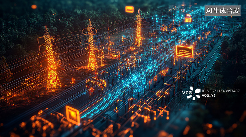 【AI数字艺术】数字电塔变电站 特高压 国家电网图片素材