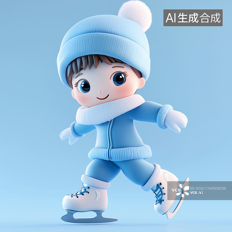 【AI数字艺术】3D滑冰鞋滑冰男孩图片素材