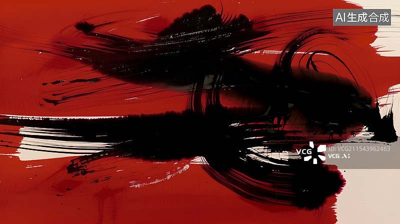 【AI数字艺术】红色和黑色墨水背景抽象水墨红中国风电影插画图片素材