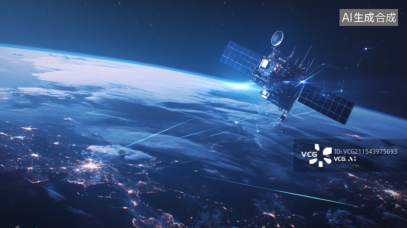【AI数字艺术】太空卫星与地球进行通讯联系图片素材