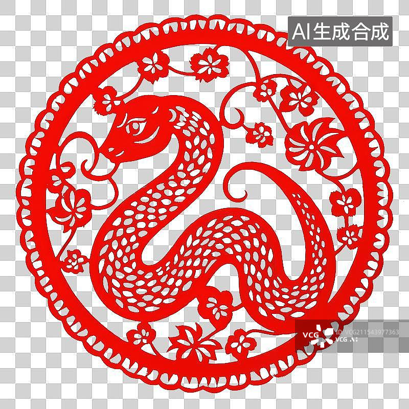 【AI数字艺术】十二生肖蛇元素 新年春节剪纸窗花图片素材