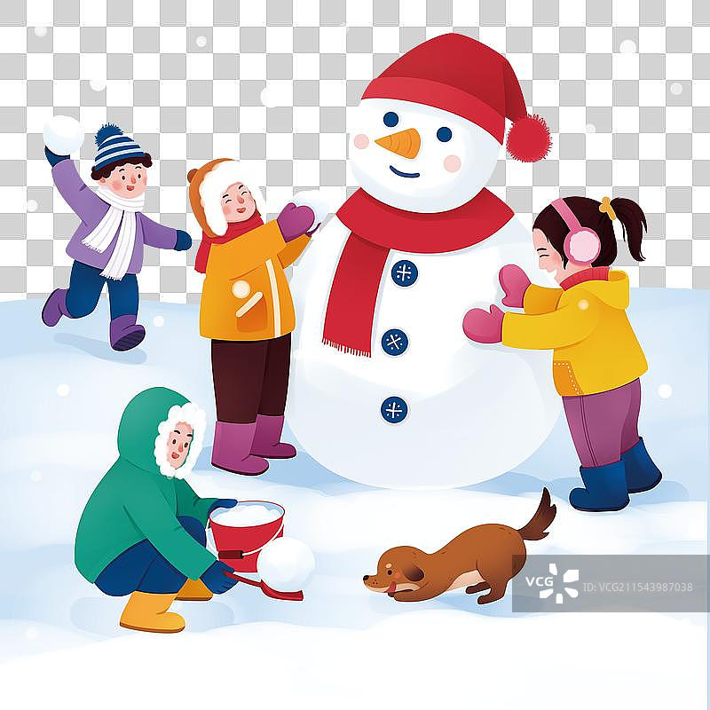 冬季堆雪人打雪仗活力运动免扣元素人插画卡通图片素材