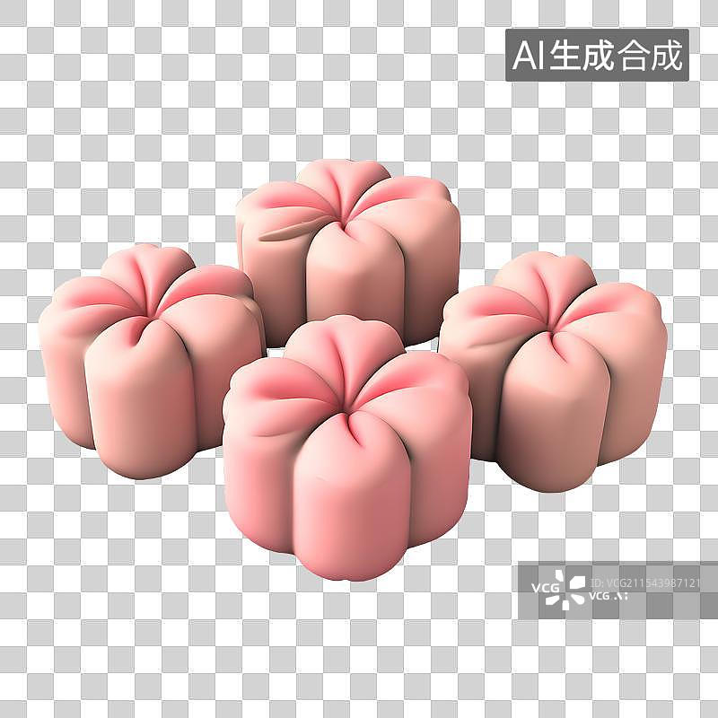 【AI数字艺术】3D渲染国风元素，传统美食小吃糕点，桃花酥，樱花酥，鲜花饼，茶果子，和果子，中式下午茶免甜点抠元素图片素材