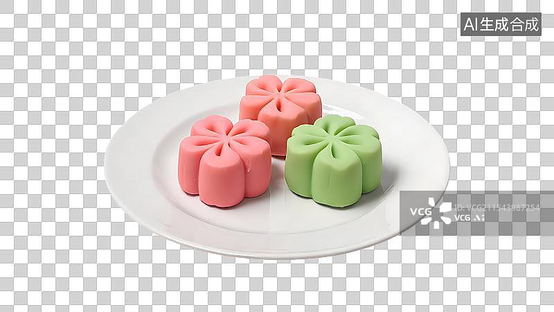 【AI数字艺术】3D渲染国风元素，传统美食小吃糕点，桃花酥，樱花酥，鲜花饼，茶果子，和果子，中式下午茶免甜点抠元素图片素材