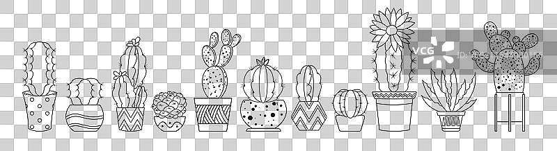 线条植物 仙人掌 花卉 多肉植物 标志 在花盆中图片素材