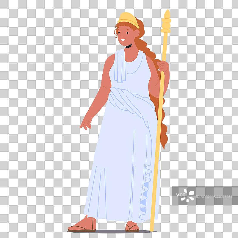 卡通版的希腊古代女神赫拉手持金色物品图片素材
