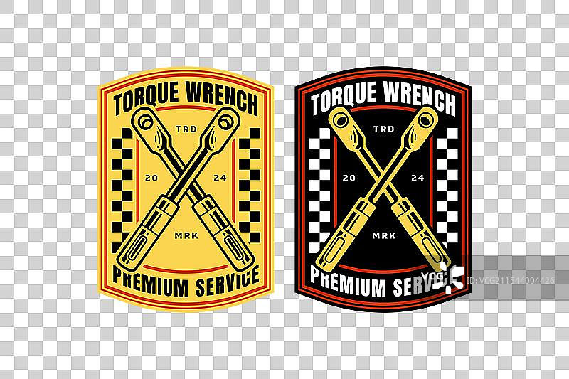 扭矩扳手工具交叉复古徽章标志图片素材