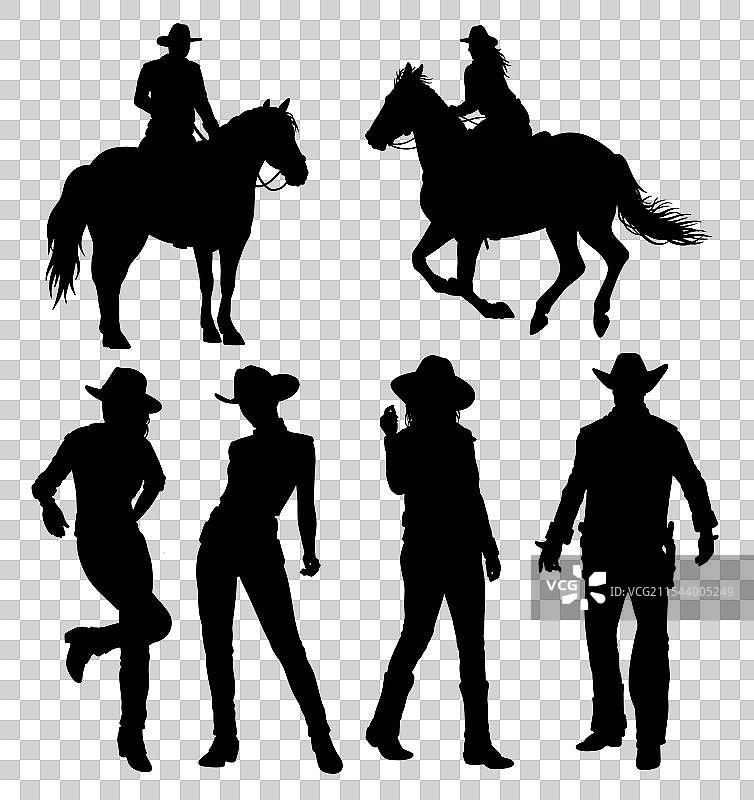 牛仔戴着帽子和绳子的动作剪影图片素材