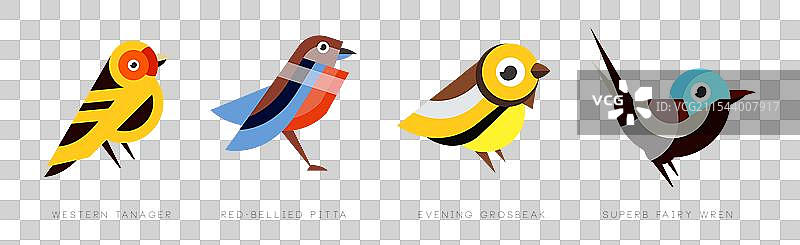 不同鸟类的扁平图标及名称集合图片素材