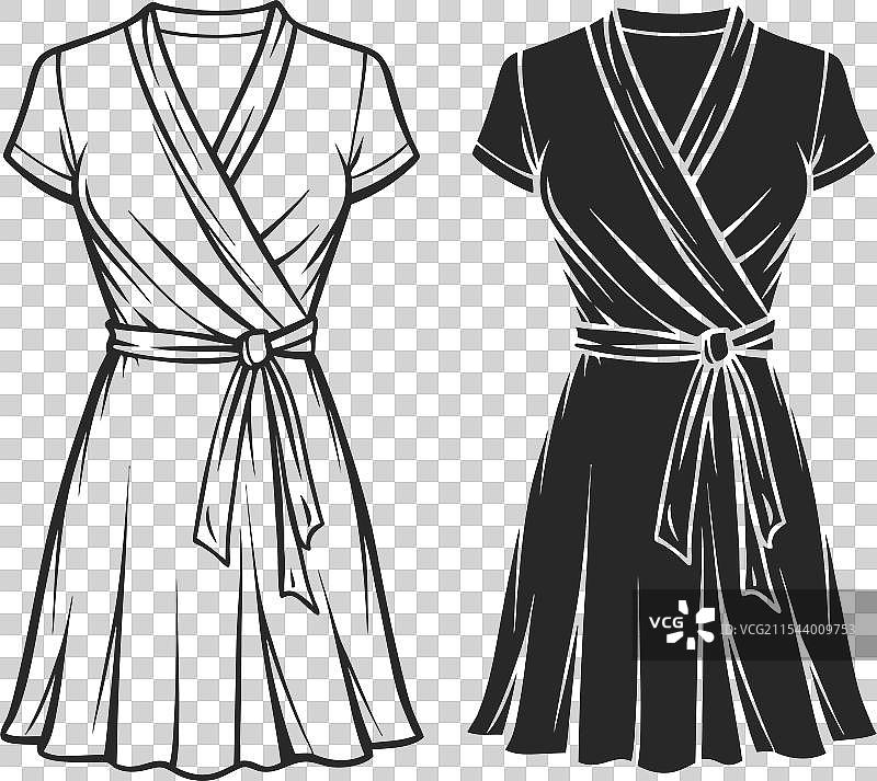 美丽的线条艺术包裹裙时尚草图图片素材