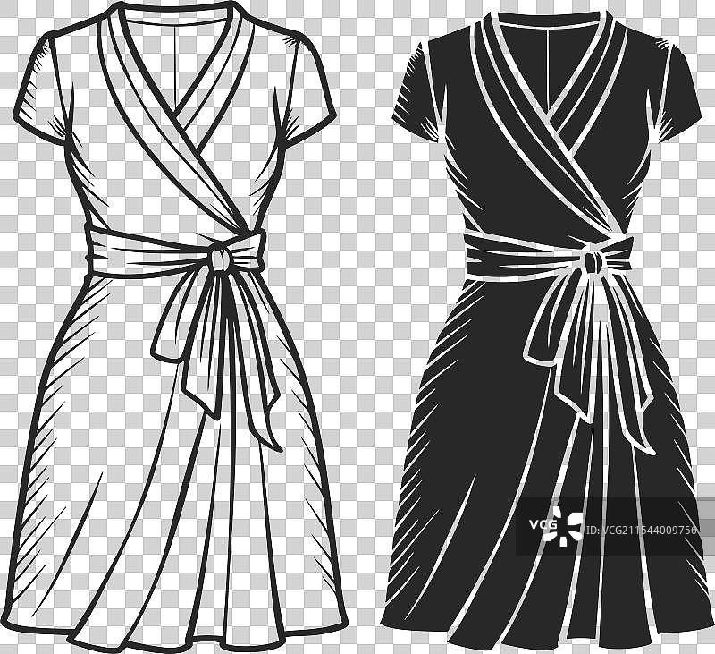 美丽的线条艺术包裹裙时尚草图图片素材