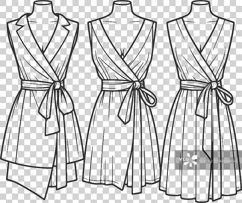 手绘裹身裙时尚草图服装图片素材