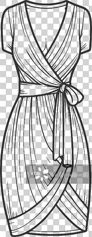 手绘裹身裙时尚草图服装图片素材