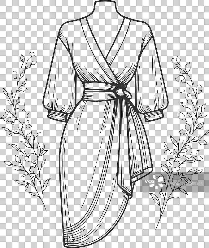 手绘裹身裙时尚草图服装图片素材