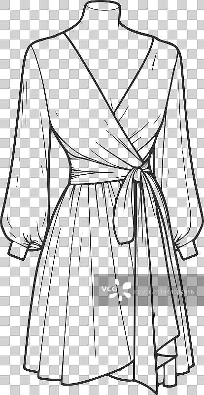 手绘裹身裙时尚草图服装图片素材