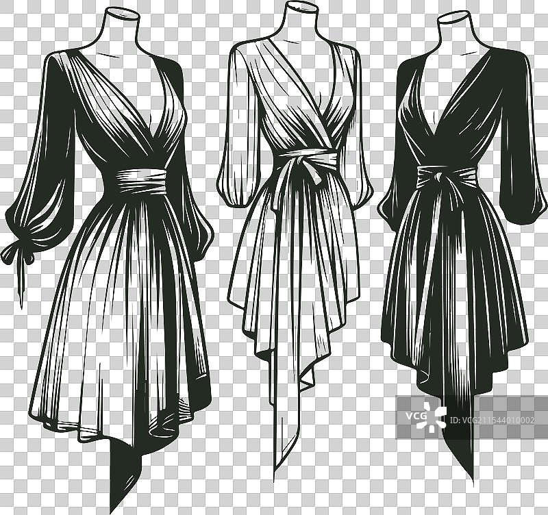 手绘裹身裙时尚草图服装图片素材