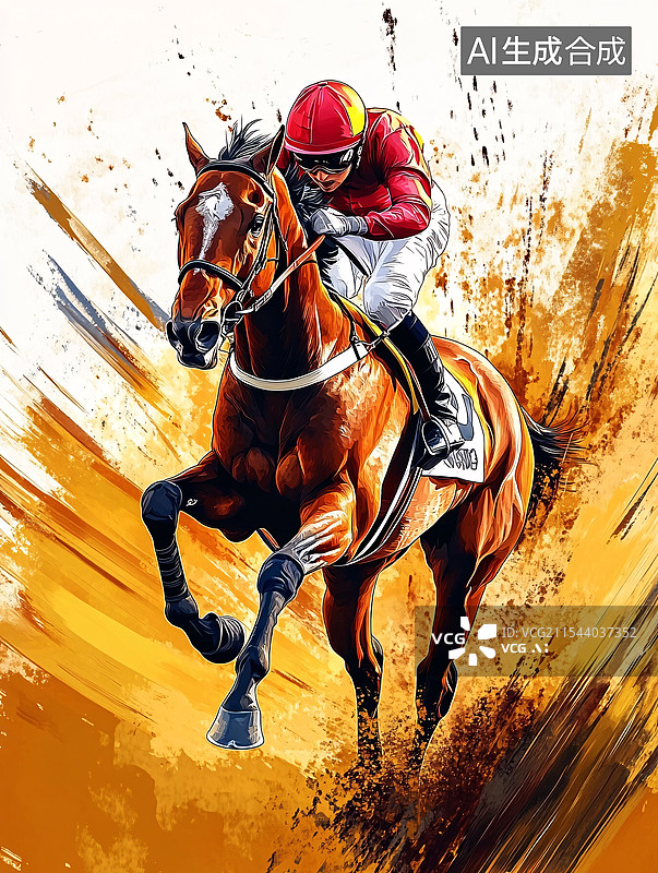 【AI数字艺术】飞驰中的赛马图片素材
