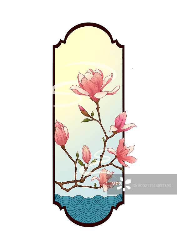 一枝玉兰枝上花朵特写画面图片素材