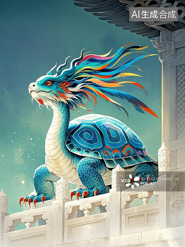 【AI数字艺术】中国古代神兽山海经插画，北方玄武图片素材