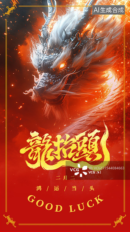 【AI数字艺术】中国风二月二龙抬头海报图片素材