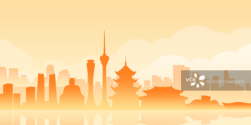 成都橙色城市地标建筑剪影插画图片素材