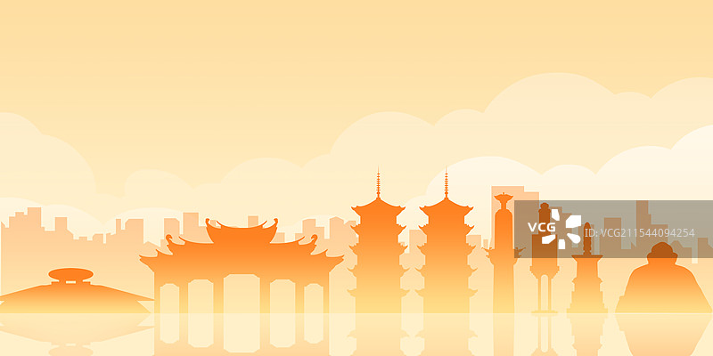泉州橙色城市地标建筑剪影插画图片素材