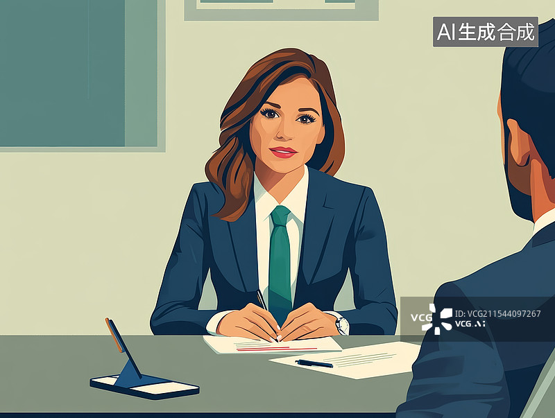 【AI数字艺术】简约商务职场工作扁平插画图片素材