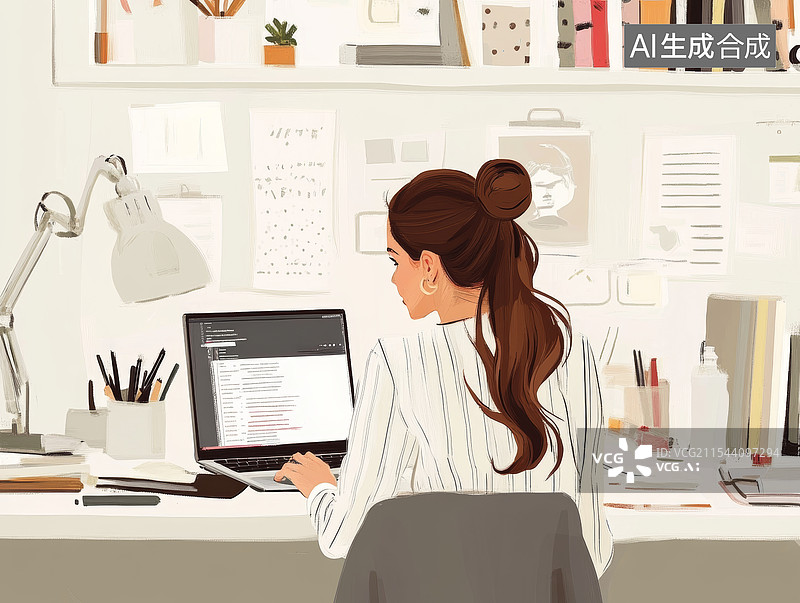 【AI数字艺术】简约商务职场工作扁平插画图片素材