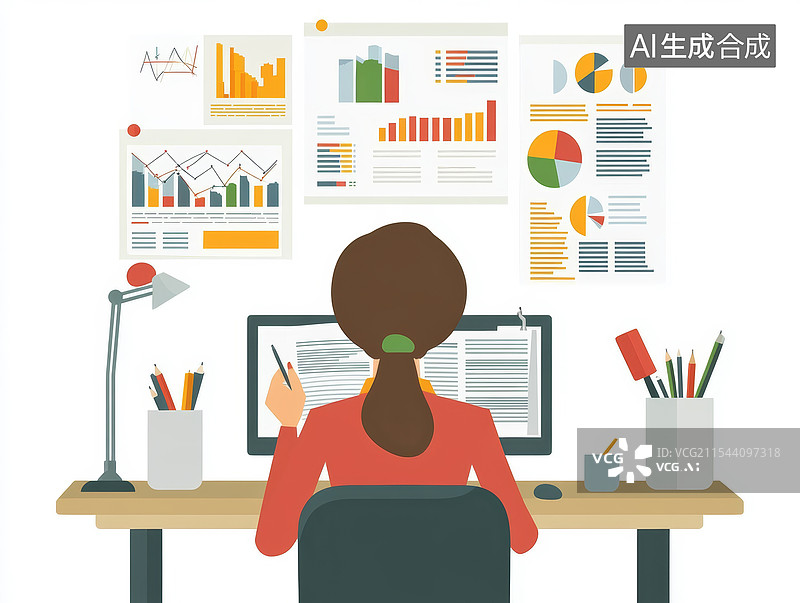【AI数字艺术】简约商务职场工作扁平插画图片素材