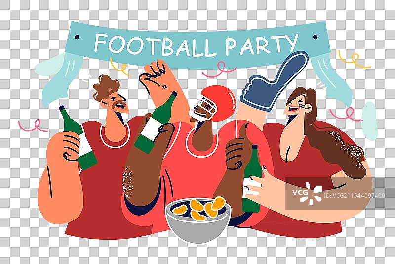 足球派对，大家一起喝啤酒图片素材
