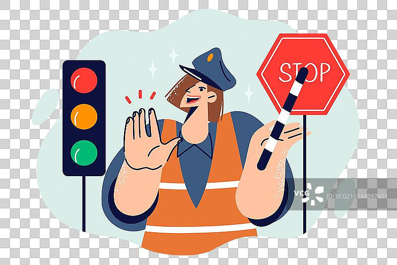 女交通指挥员做出停止手势图片素材