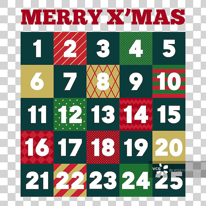 彩色编号的圣诞倒计时日历图片素材