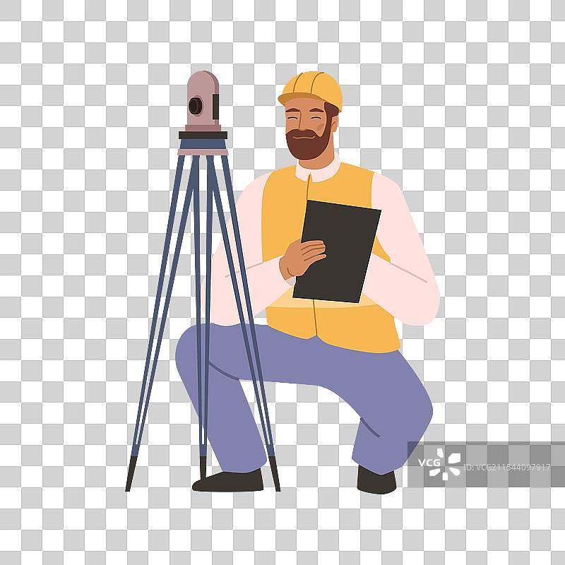 测量工人使用三脚架进行测绘图片素材