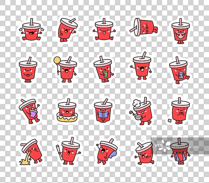 可爱的卡哇伊汽水杯贴纸书签，友好风格图片素材