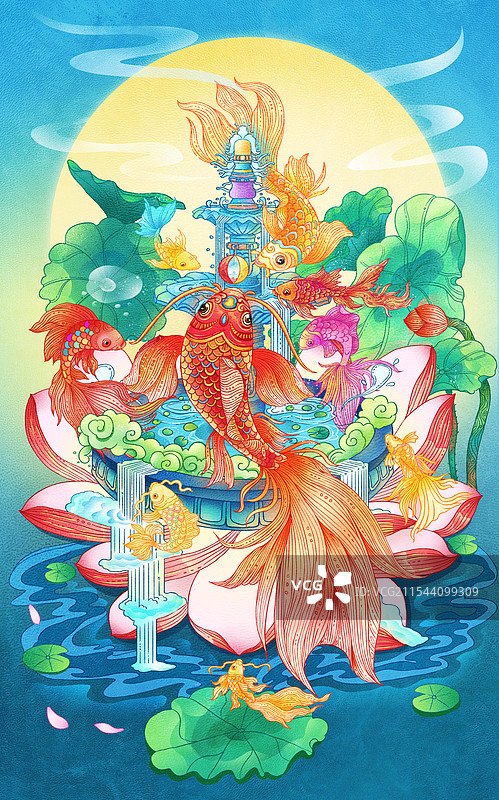 锦鲤九鱼图图片素材