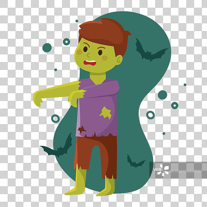 万圣节穿着破旧衣服的卡通僵尸男孩图片素材