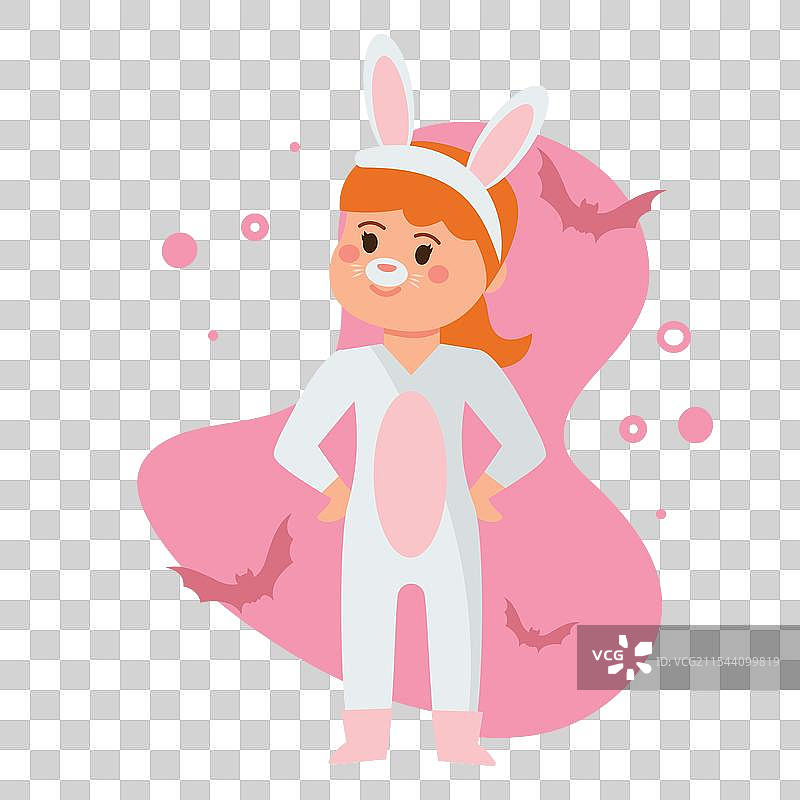 小女孩穿着兔子服装，戴着粉色耳朵图片素材