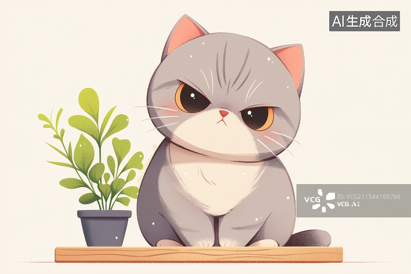 【AI数字艺术】桌子上歪头生气的小猫咪图片素材