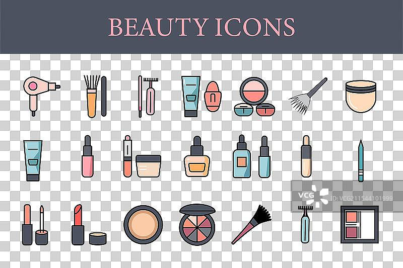 平面设计的化妆品和化妆图标集合图片素材